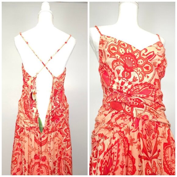 FARM RIO Jaipur Red Cross Over Maxi Dress Medium - Picture 5 of 13